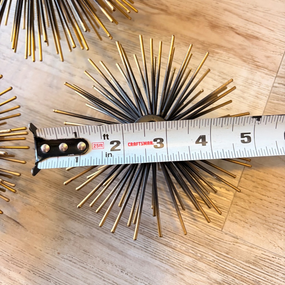 Atomic Starburst Metal Sea Urchins Wall Hangings MCM Decor Gold Black Set of 3 - Picture 16 of 16